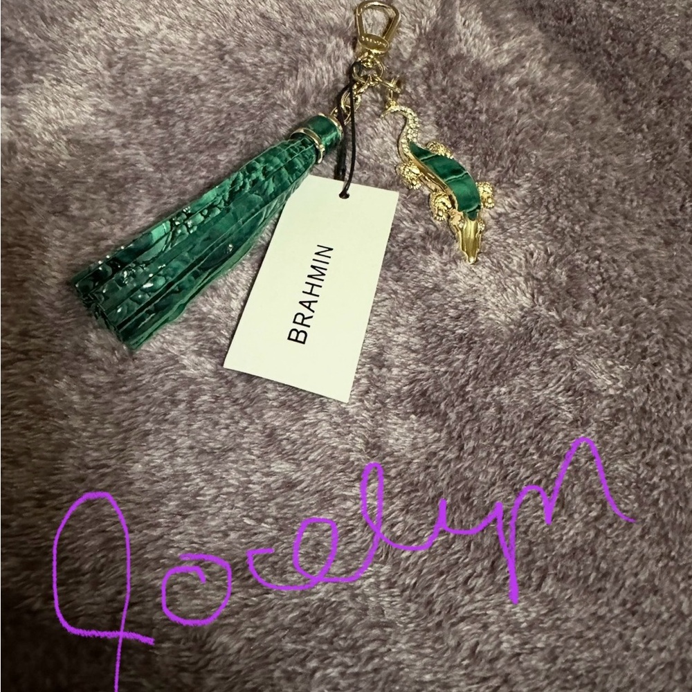 Brahmin Emerald Tassel Keychain with Gold Details
